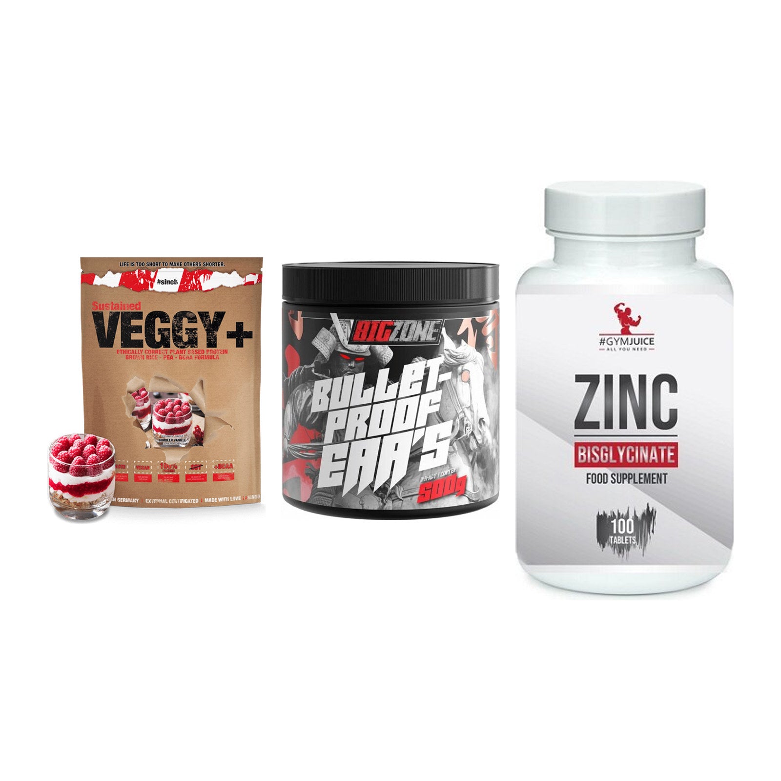 Pflanzliches Set: Sinob VEGGY + Big Zone + #GYMJUICE ZINC – alle enthaltenen Artikel