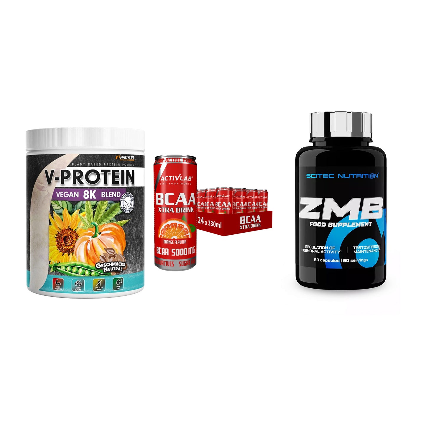 Pflanzliches Set: ProFuel V-Prote + Activlab BCAA + Scitec ZMB – alle enthaltenen Artikel