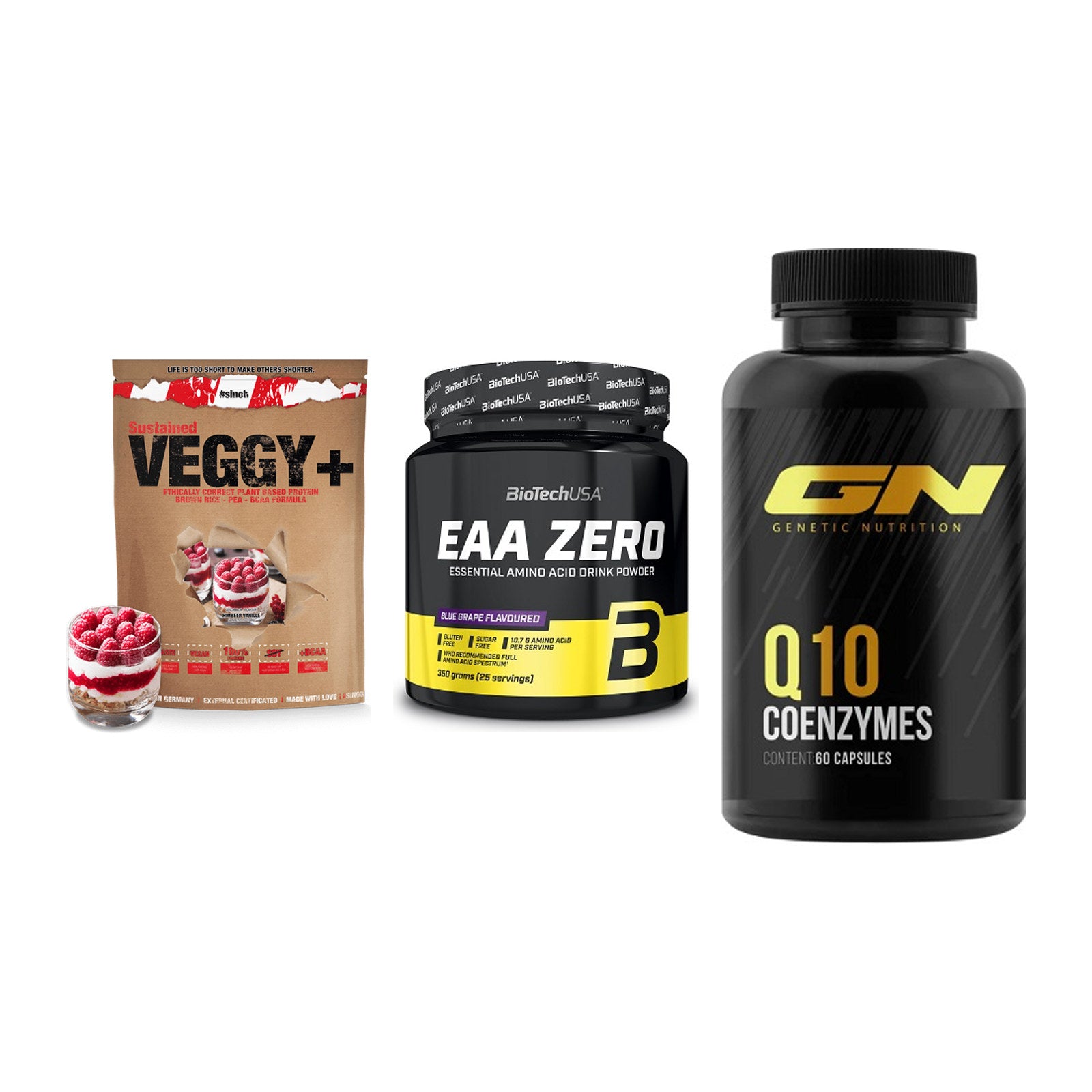 Pflanzliches Set: Sinob VEGGY + BioTech EAA + GN Q10 Health – alle enthaltenen Artikel