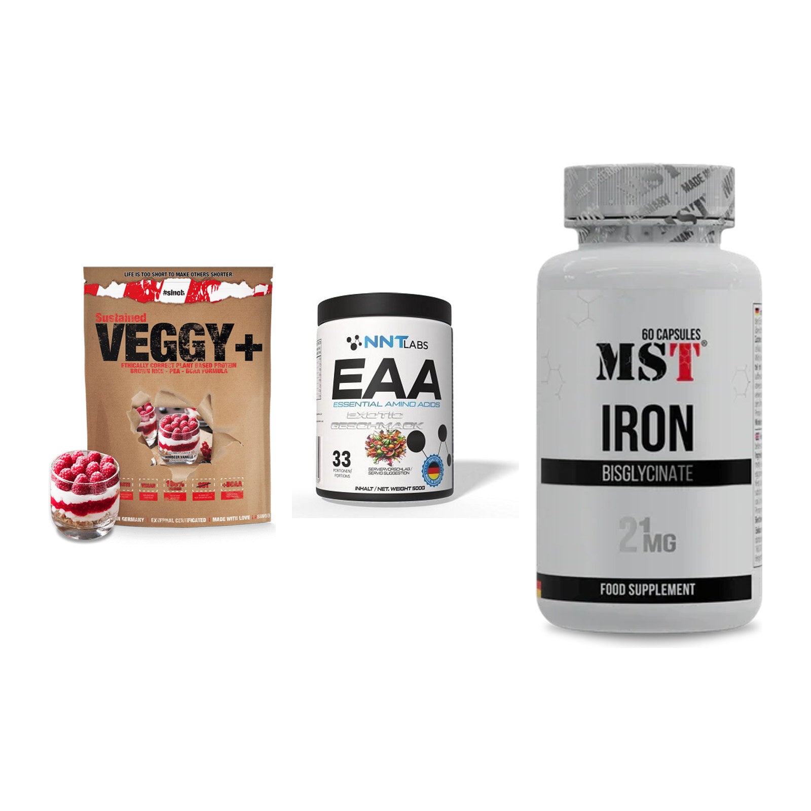 Pflanzliches Set: Sinob VEGGY + NNT EAA + MST Iron – alle enthaltenen Artikel
