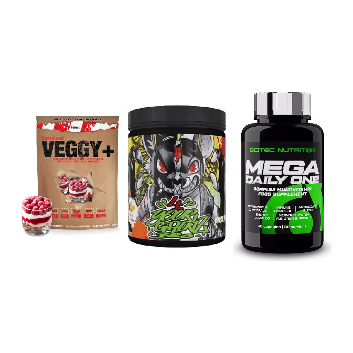Pflanzliches Set: Sinob VEGGY + BPS-Pharma + Scitec Mega – alle enthaltenen Artikel