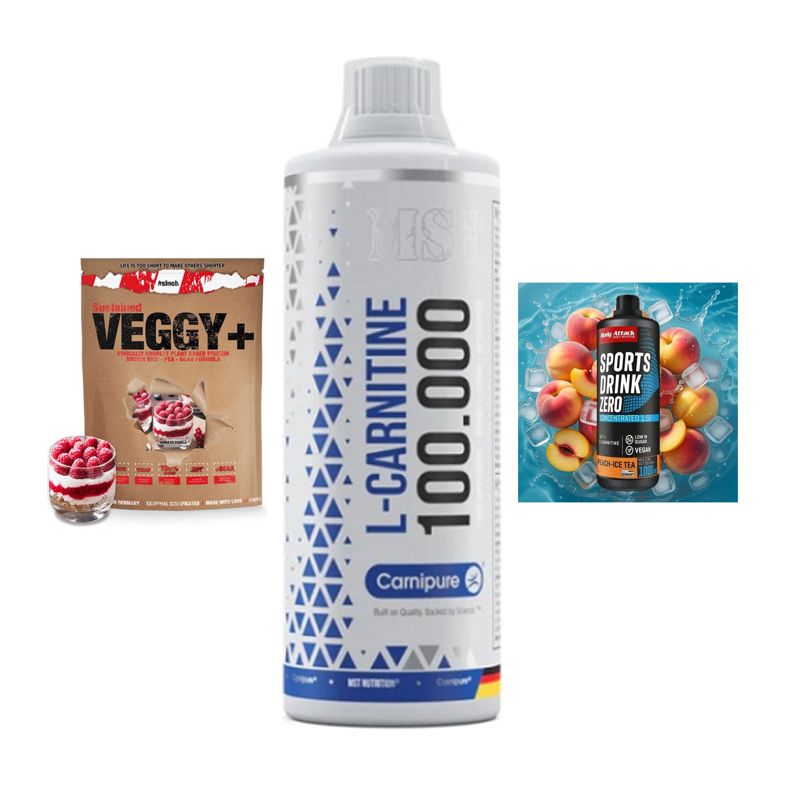 Pflanzliches Set: Sinob VEGGY + MST L-Carnitine + Body Attack – alle enthaltenen Artikel