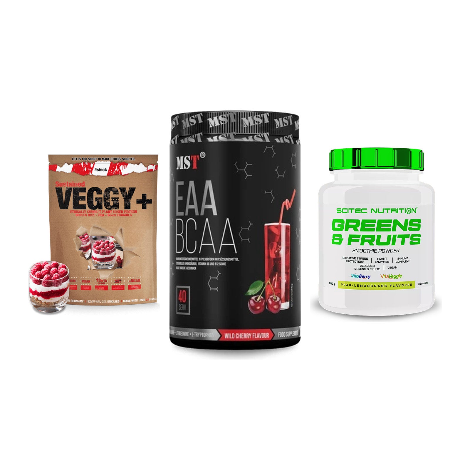 Pflanzliches Set: Sinob VEGGY + MST EAA & BCAA + Scitec Greens – alle enthaltenen Artikel