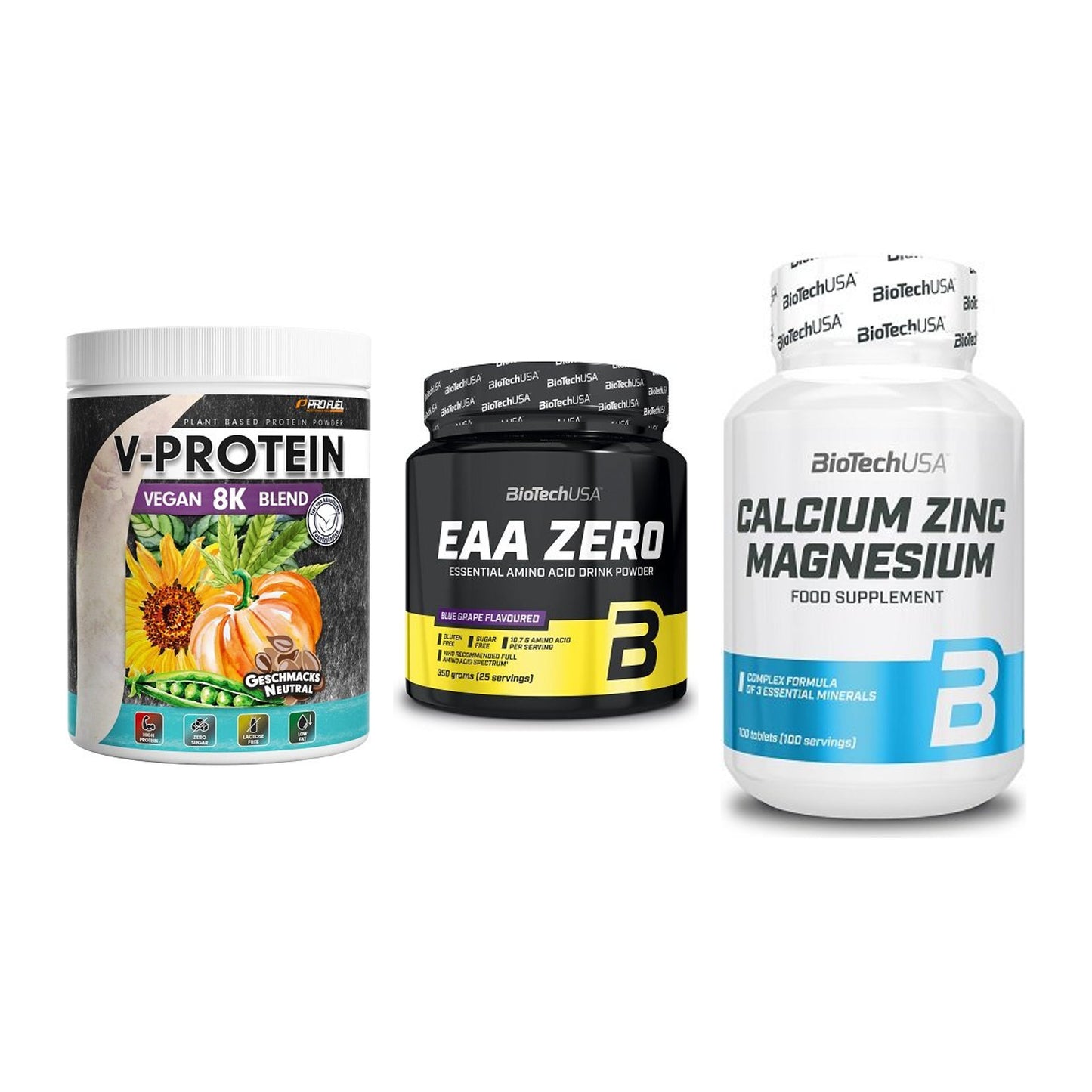 Pflanzliches Set: ProFuel V-Prote + BioTech EAA + BioTech Calcium – alle enthaltenen Artikel