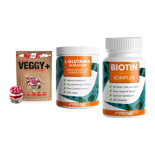 Pflanzliches Set: Sinob VEGGY + ProFuel Glutami + ProFuel BIOTIN – alle enthaltenen Artikel