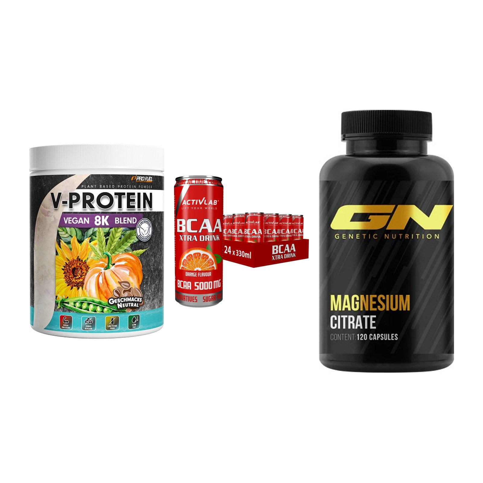 Pflanzliches Set: ProFuel V-Prote + Activlab BCAA + GN Magnesium – alle enthaltenen Artikel