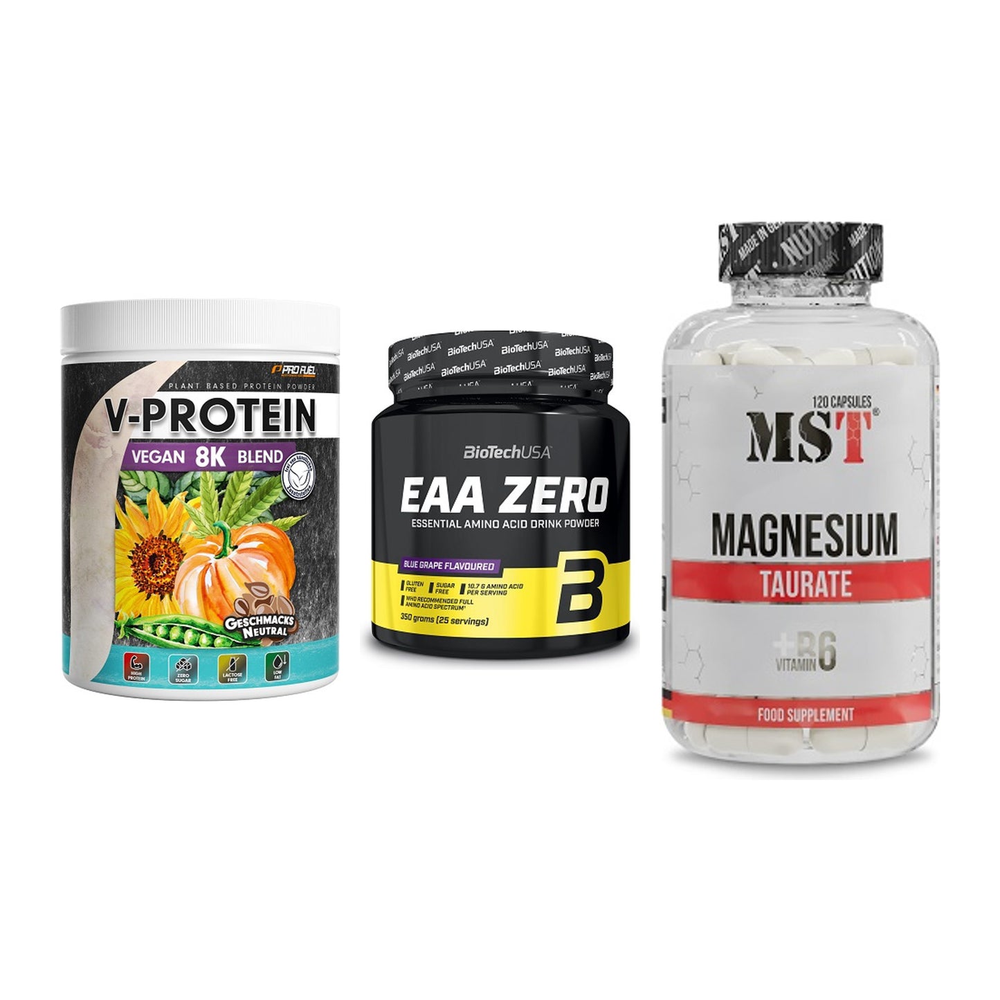 Pflanzliches Set: ProFuel V-Prote + BioTech EAA + MST Magnesium – alle enthaltenen Artikel