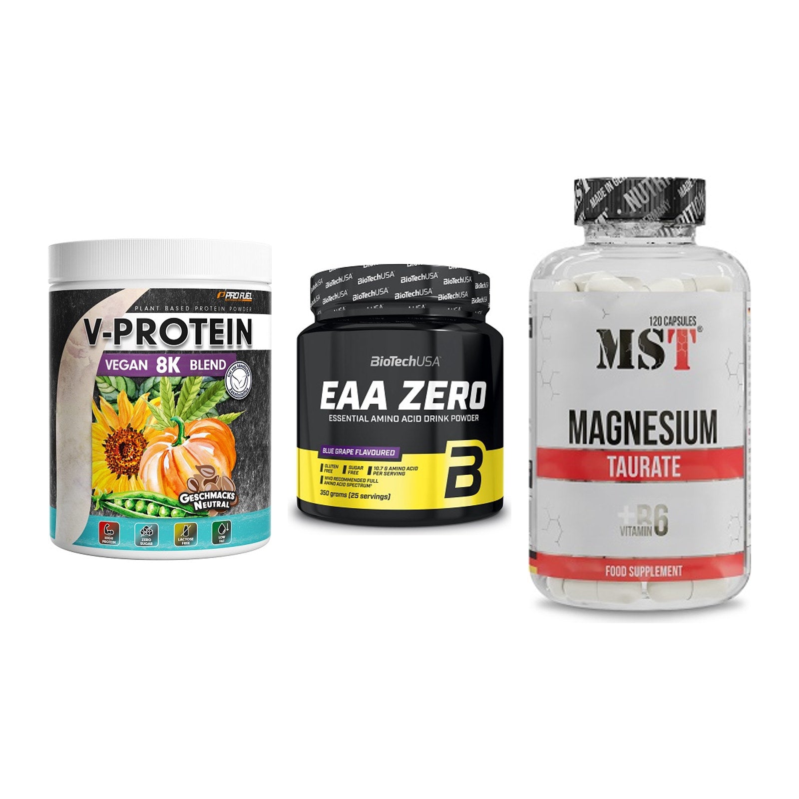 Pflanzliches Set: ProFuel V-Prote + BioTech EAA + MST Magnesium – alle enthaltenen Artikel
