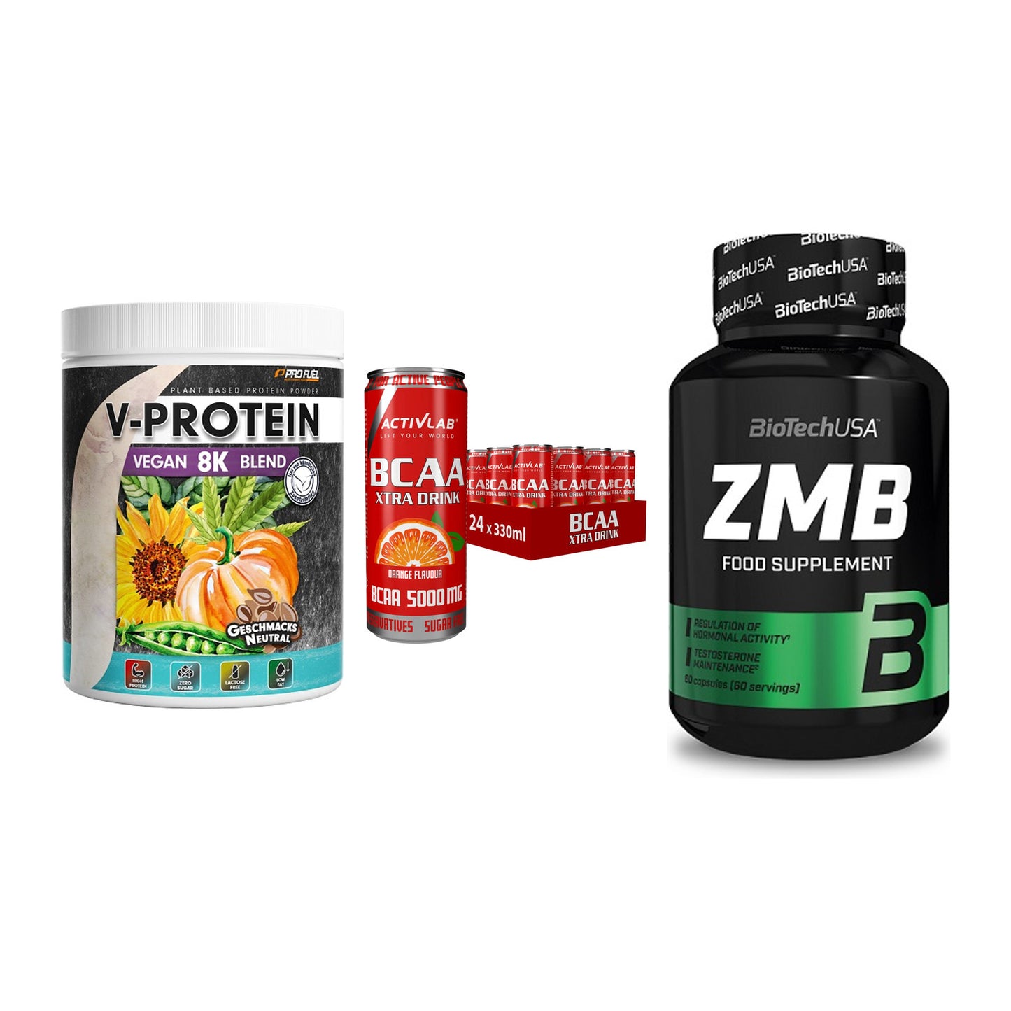 Pflanzliches Set: ProFuel V-Prote + Activlab BCAA + BioTech ZMB – alle enthaltenen Artikel