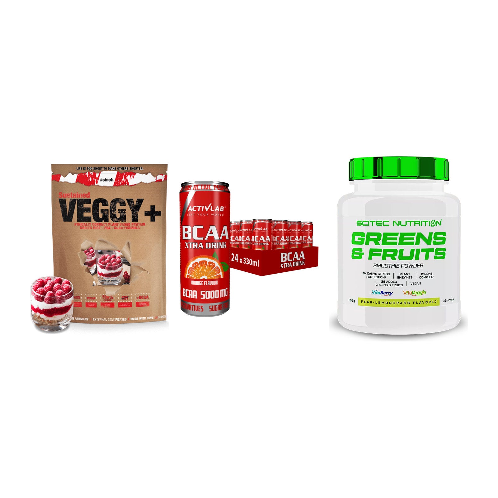 Pflanzliches Set: Sinob VEGGY + Activlab BCAA + Scitec Greens – alle enthaltenen Artikel