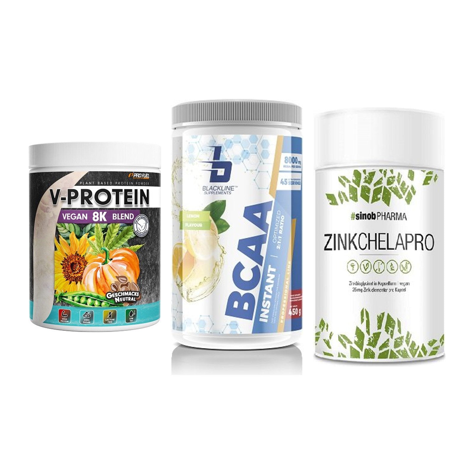Pflanzliches Set: ProFuel V-Prote + Blackline + Sinob Zink – alle enthaltenen Artikel