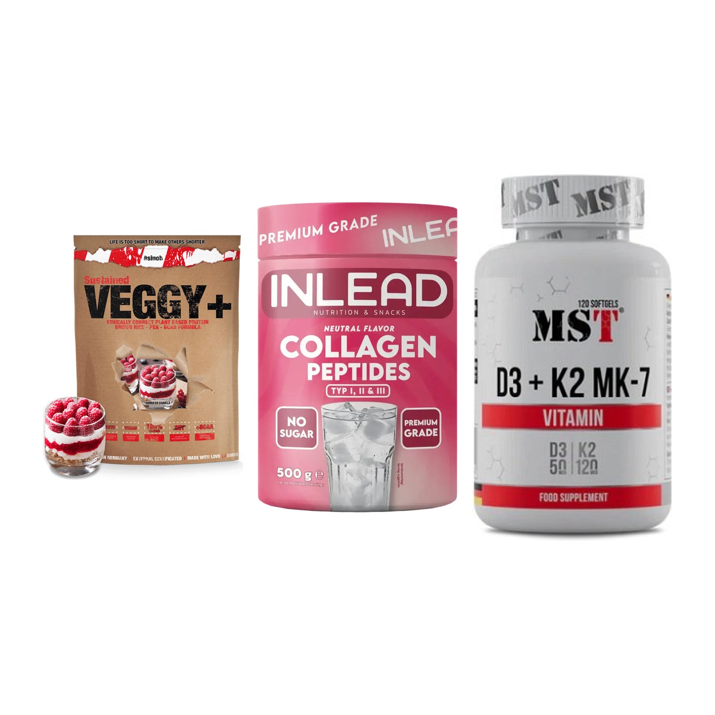 Pflanzliches Set: Sinob VEGGY + INLEAD Collagen + MST Vitamin D3 – alle enthaltenen Artikel