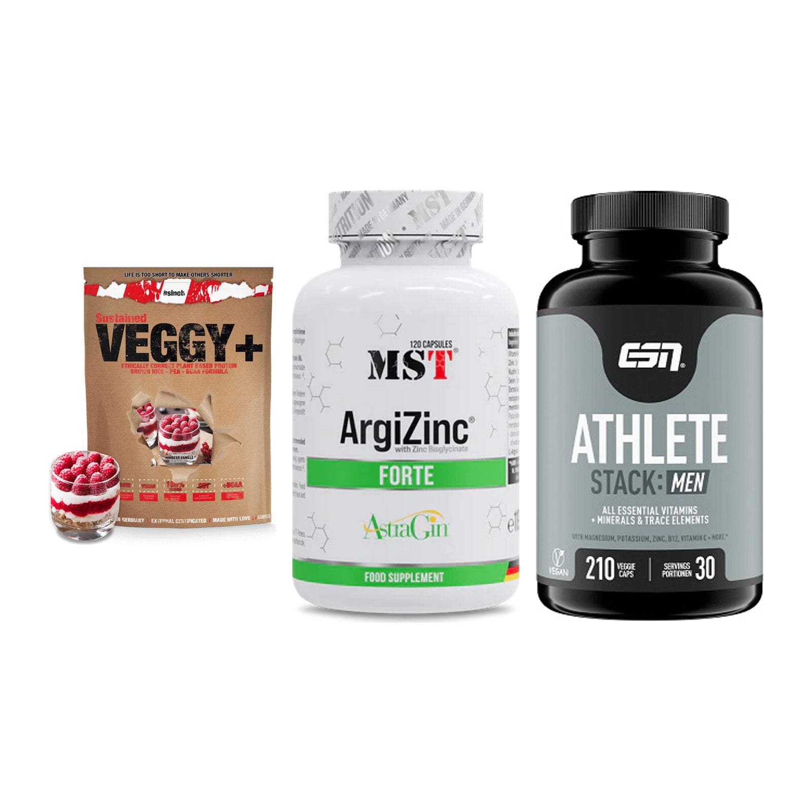 Pflanzliches Set: Sinob VEGGY + MST ArgiZinc + ESN Athlete – alle enthaltenen Artikel