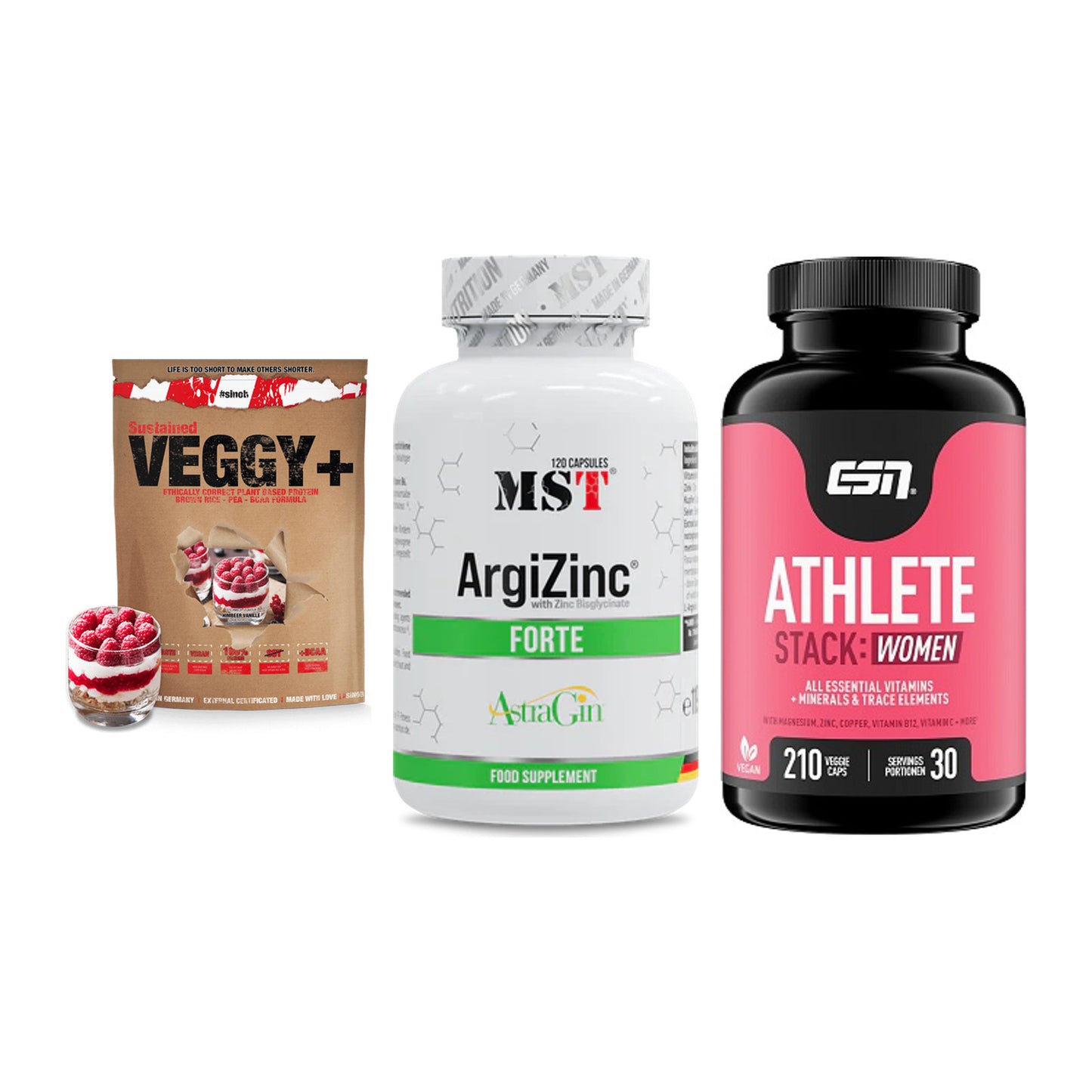 Pflanzliches Set: Sinob VEGGY + MST ArgiZinc + ESN Athlete – alle enthaltenen Artikel