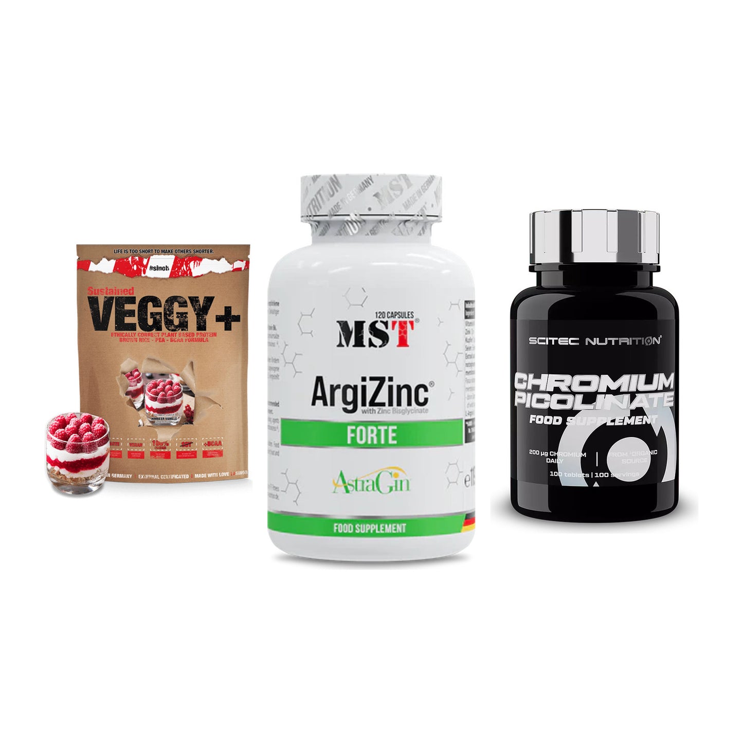Pflanzliches Set: Sinob VEGGY + MST ArgiZinc + Scitec Chromium – alle enthaltenen Artikel