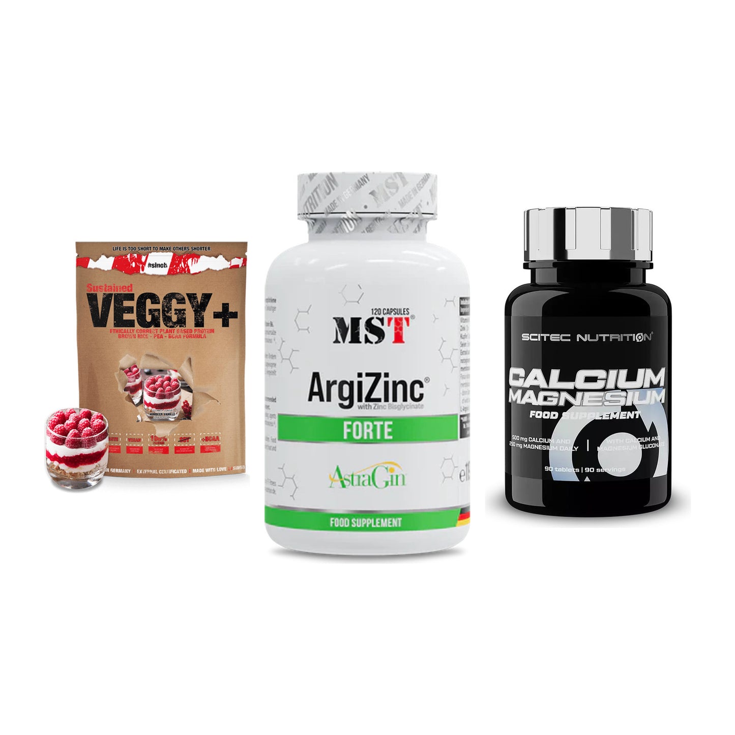 Pflanzliches Set: Sinob VEGGY + MST ArgiZinc + Scitec Calcium – alle enthaltenen Artikel