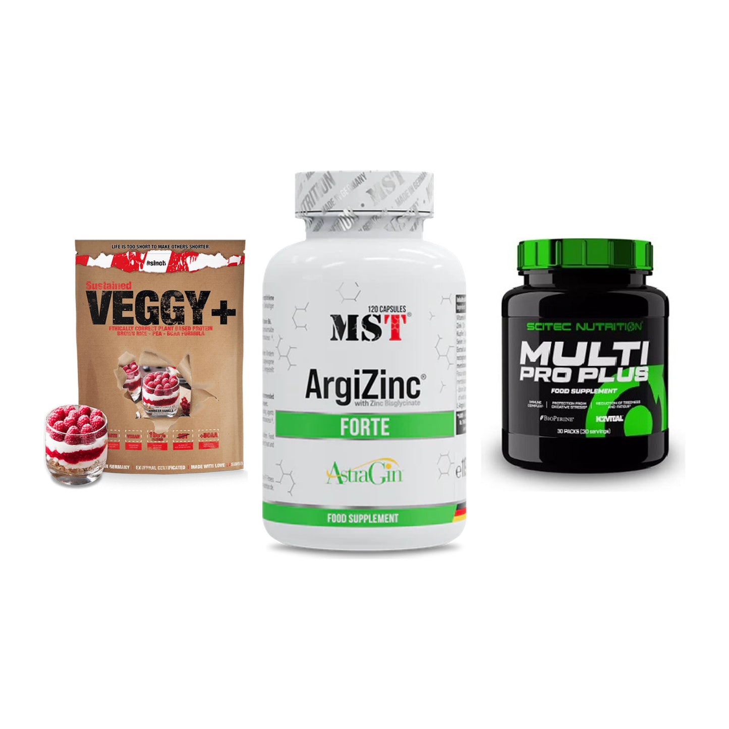 Pflanzliches Set: Sinob VEGGY + MST ArgiZinc + Scitec Multi – alle enthaltenen Artikel
