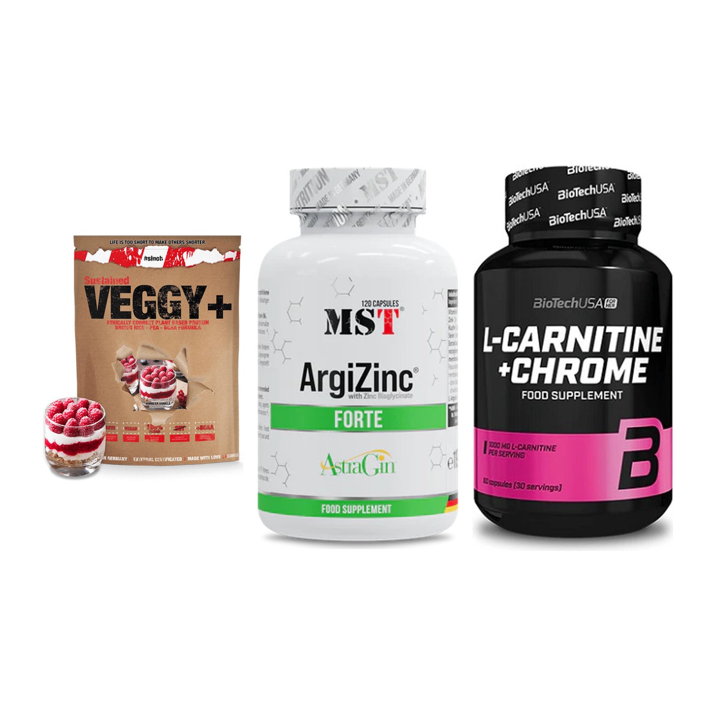 Pflanzliches Set: Sinob VEGGY + MST ArgiZinc + BioTech L-Carni – alle enthaltenen Artikel