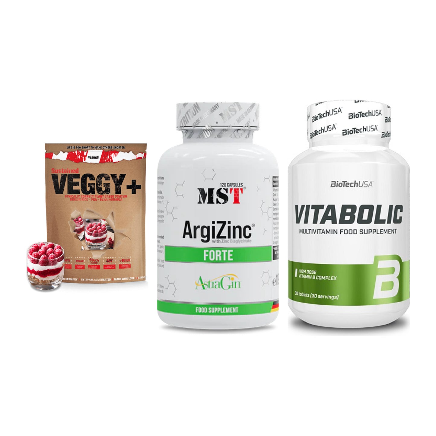 Pflanzliches Set: Sinob VEGGY + MST ArgiZinc + BioTech Vitabol – alle enthaltenen Artikel
