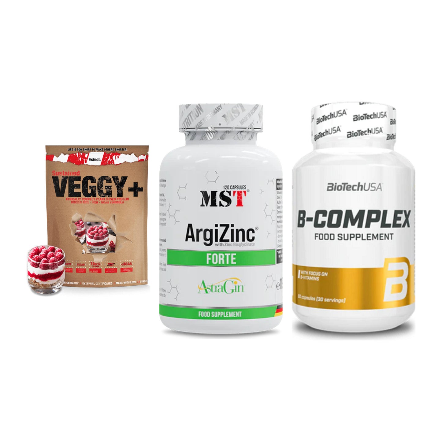 Pflanzliches Set: Sinob VEGGY + MST ArgiZinc + BioTech B – alle enthaltenen Artikel