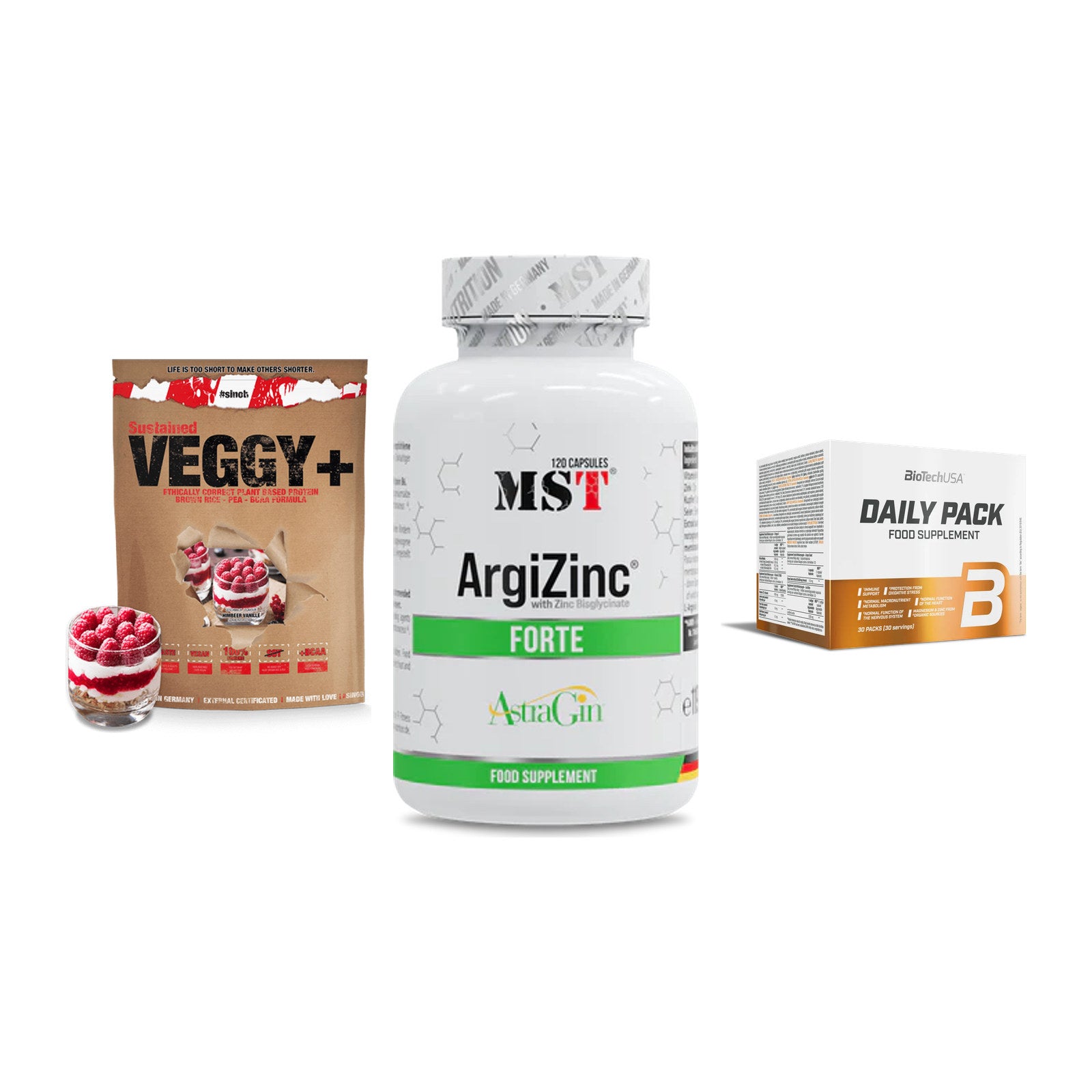 Pflanzliches Set: Sinob VEGGY + MST ArgiZinc + BioTech Daily – alle enthaltenen Artikel