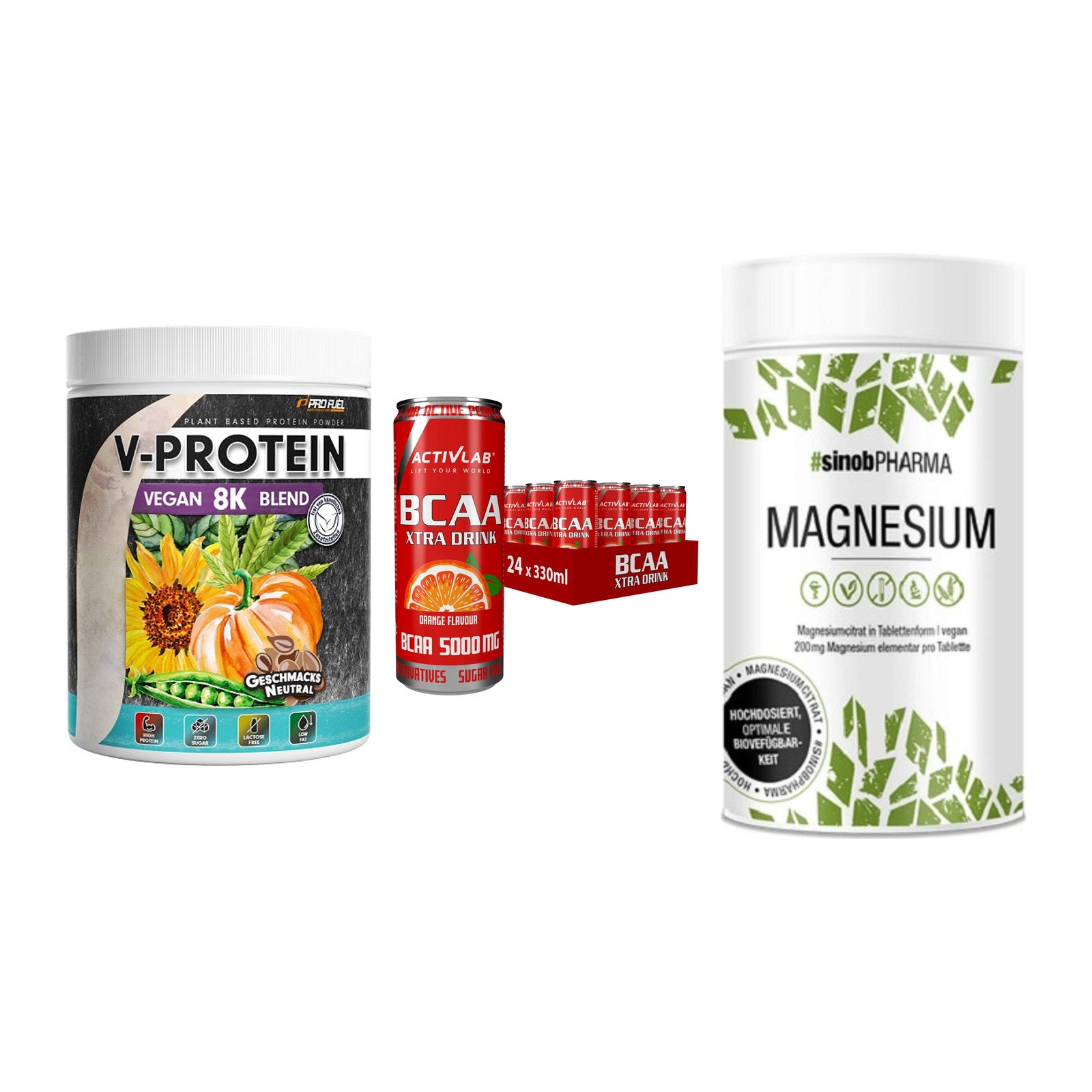 Pflanzliches Set: ProFuel V-Prote + Activlab BCAA + Sinob Magnesium – alle enthaltenen Artikel