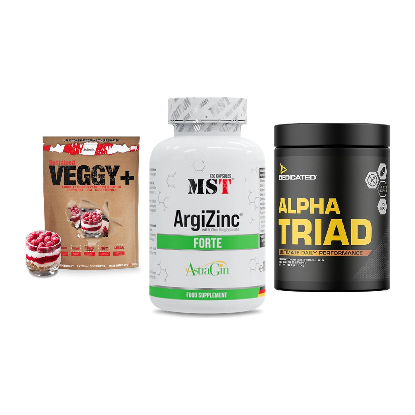 Pflanzliches Set: Sinob VEGGY + MST ArgiZinc + Dedicated Alpha – alle enthaltenen Artikel