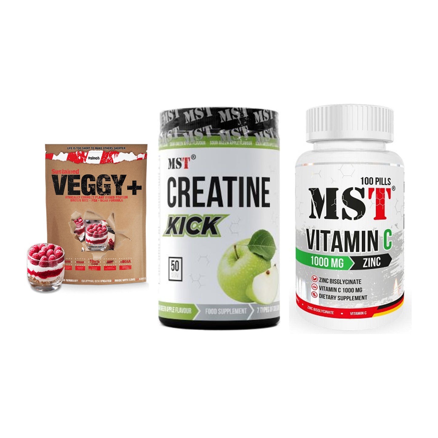 Pflanzliches Set: Sinob VEGGY + MST Creatine + MST Vitamin C – alle enthaltenen Artikel
