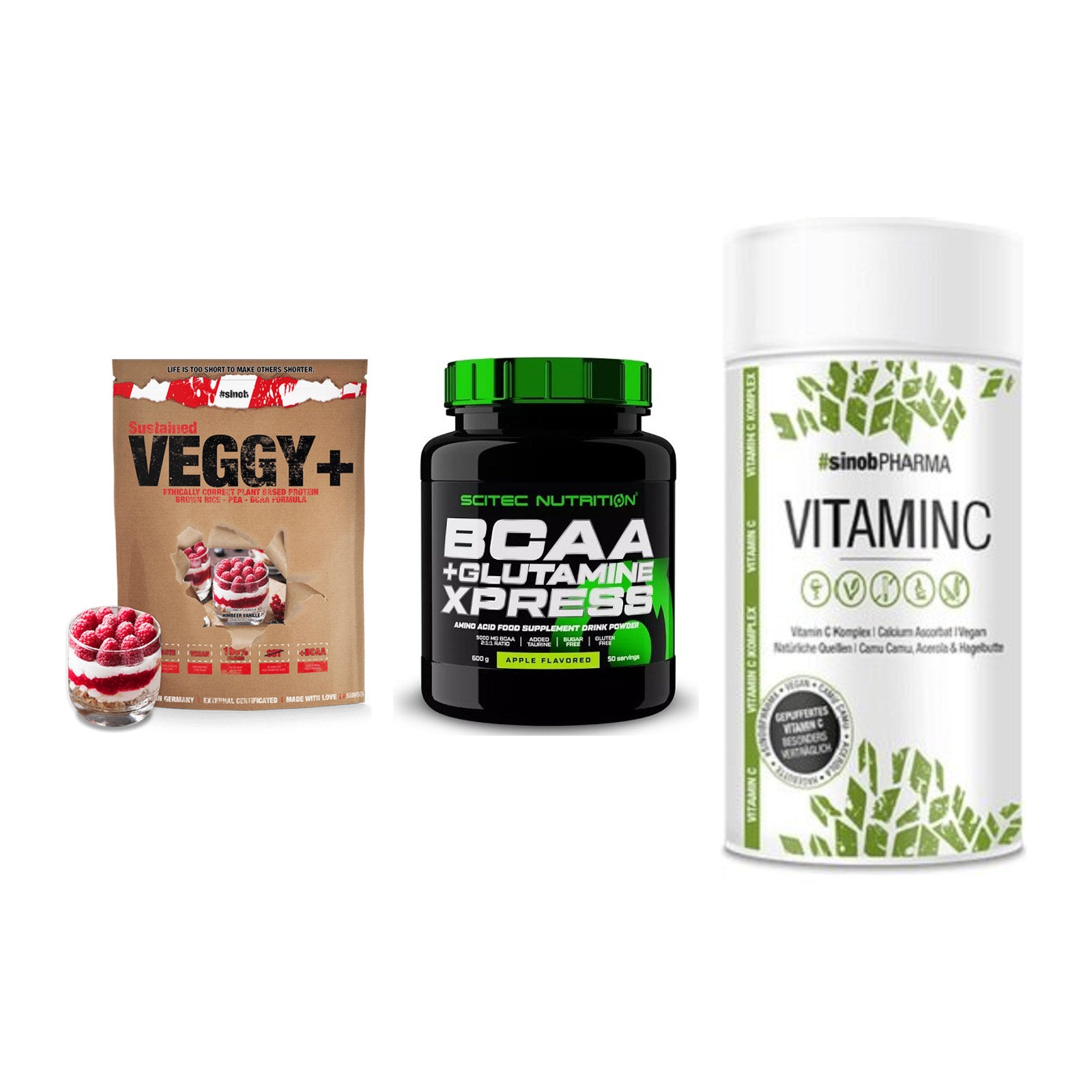 Pflanzliches Set: Sinob VEGGY + Scitec BCAA + Sinob Vitamin C – alle enthaltenen Artikel