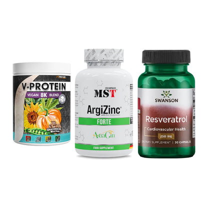 Pflanzliches Set: ProFuel V-Prote + MST ArgiZinc + Swanson Resvera – alle enthaltenen Artikel
