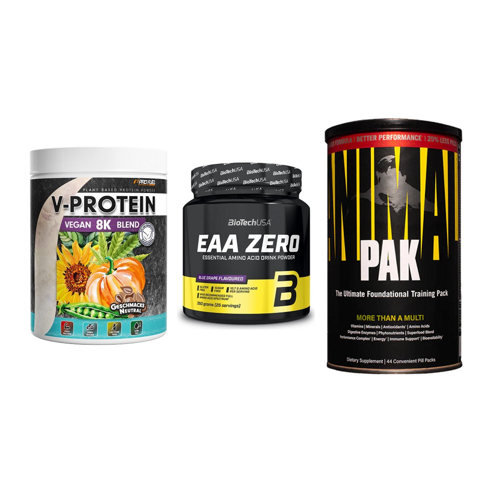 Pflanzliches Set: ProFuel V-Prote + BioTech EAA + Universal – alle enthaltenen Artikel