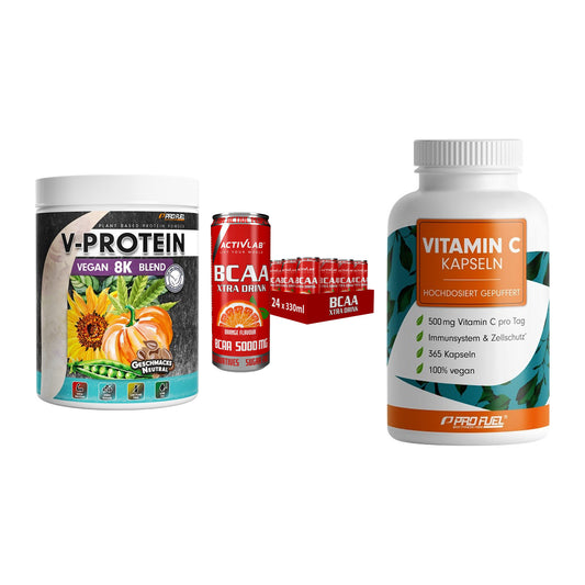 Pflanzliches Set: ProFuel V-Prote + Activlab BCAA + ProFuel Vitamin – alle enthaltenen Artikel