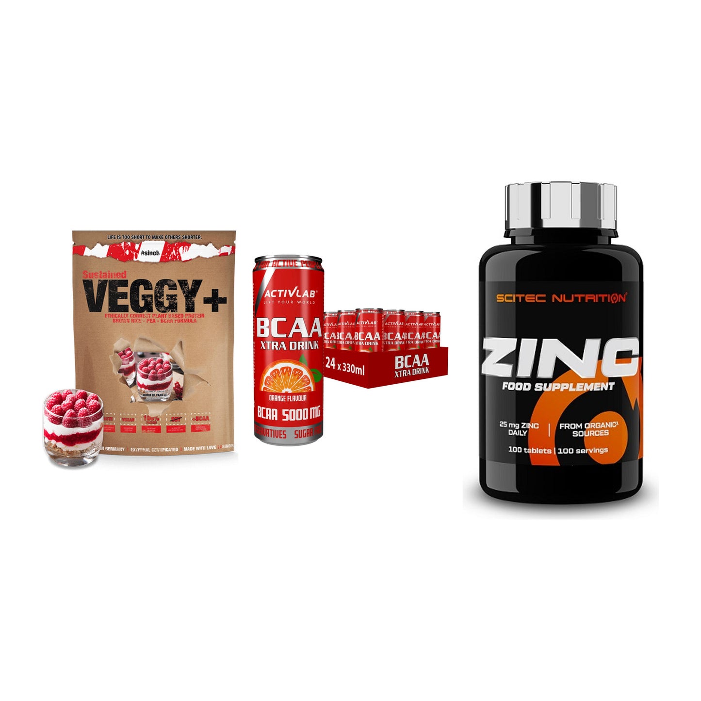 Pflanzliches Set: Sinob VEGGY + Activlab BCAA + Scitec Zinc – alle enthaltenen Artikel
