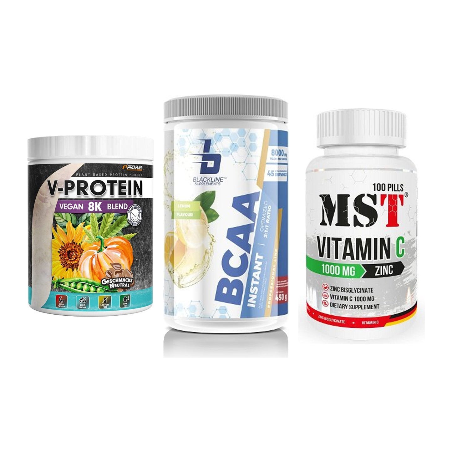 Pflanzliches Set: ProFuel V-Prote + Blackline + MST Vitamin C – alle enthaltenen Artikel