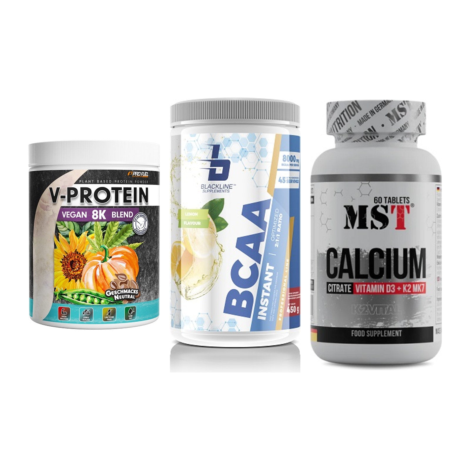 Pflanzliches Set: ProFuel V-Prote + Blackline + MST Calcium – alle enthaltenen Artikel
