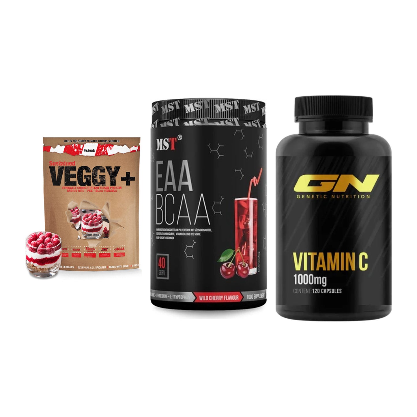 Pflanzliches Set: Sinob VEGGY + MST EAA & BCAA + GN Vitamin C – alle enthaltenen Artikel