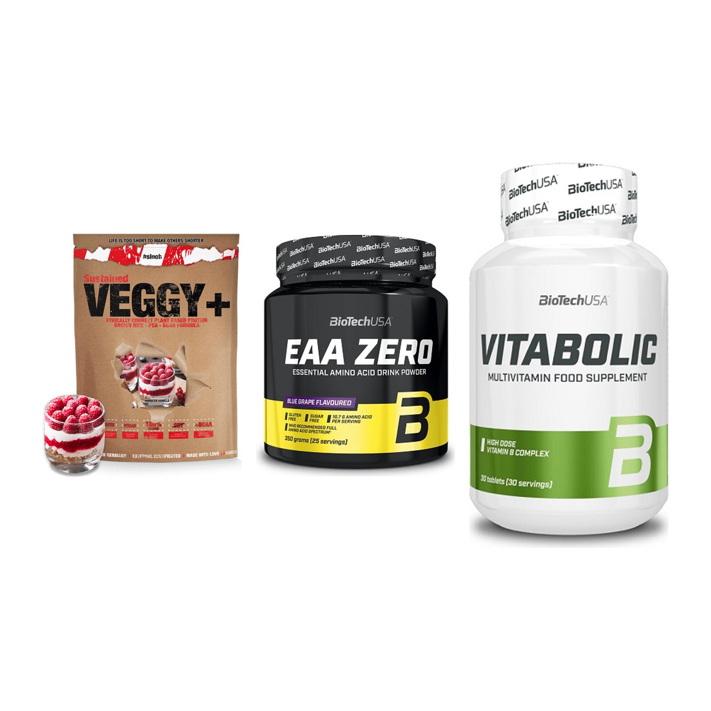Pflanzliches Set: Sinob VEGGY + BioTech EAA + BioTech Vitabol – alle enthaltenen Artikel