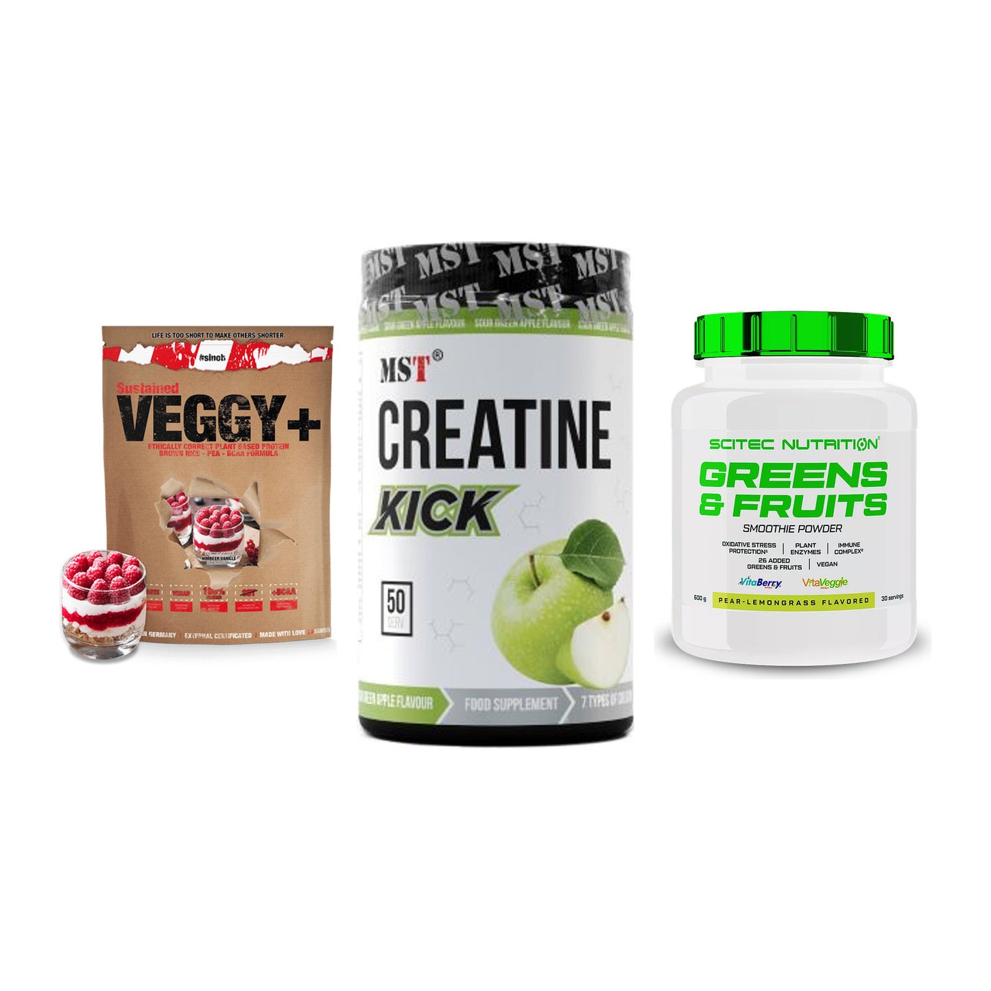 Pflanzliches Set: Sinob VEGGY + MST Creatine + Scitec Greens – alle enthaltenen Artikel