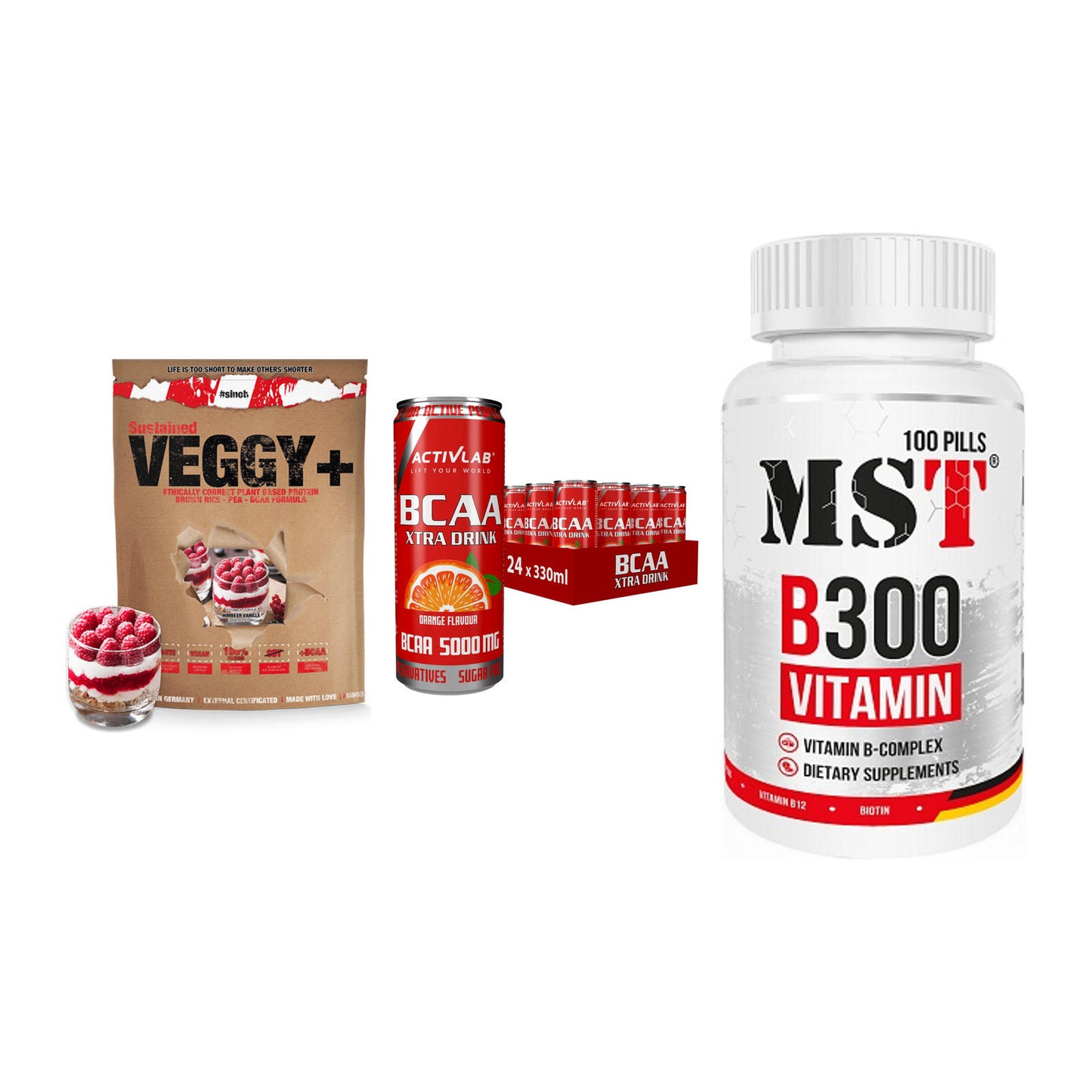 Pflanzliches Set: Sinob VEGGY + Activlab BCAA + MST B300 – alle enthaltenen Artikel