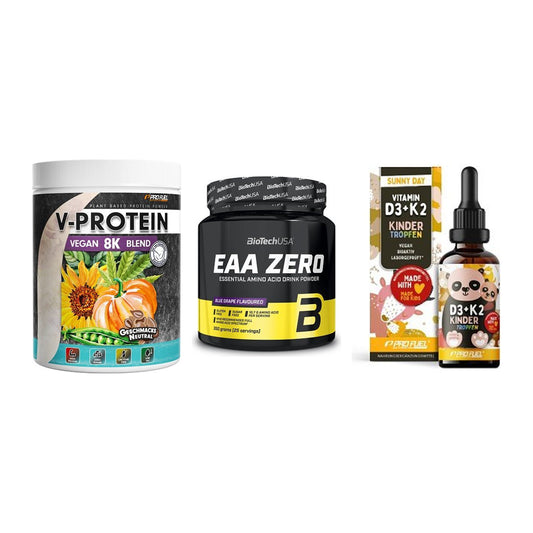 Pflanzliches Set: ProFuel V-Prote + BioTech EAA + ProFuel VITAMIN – alle enthaltenen Artikel