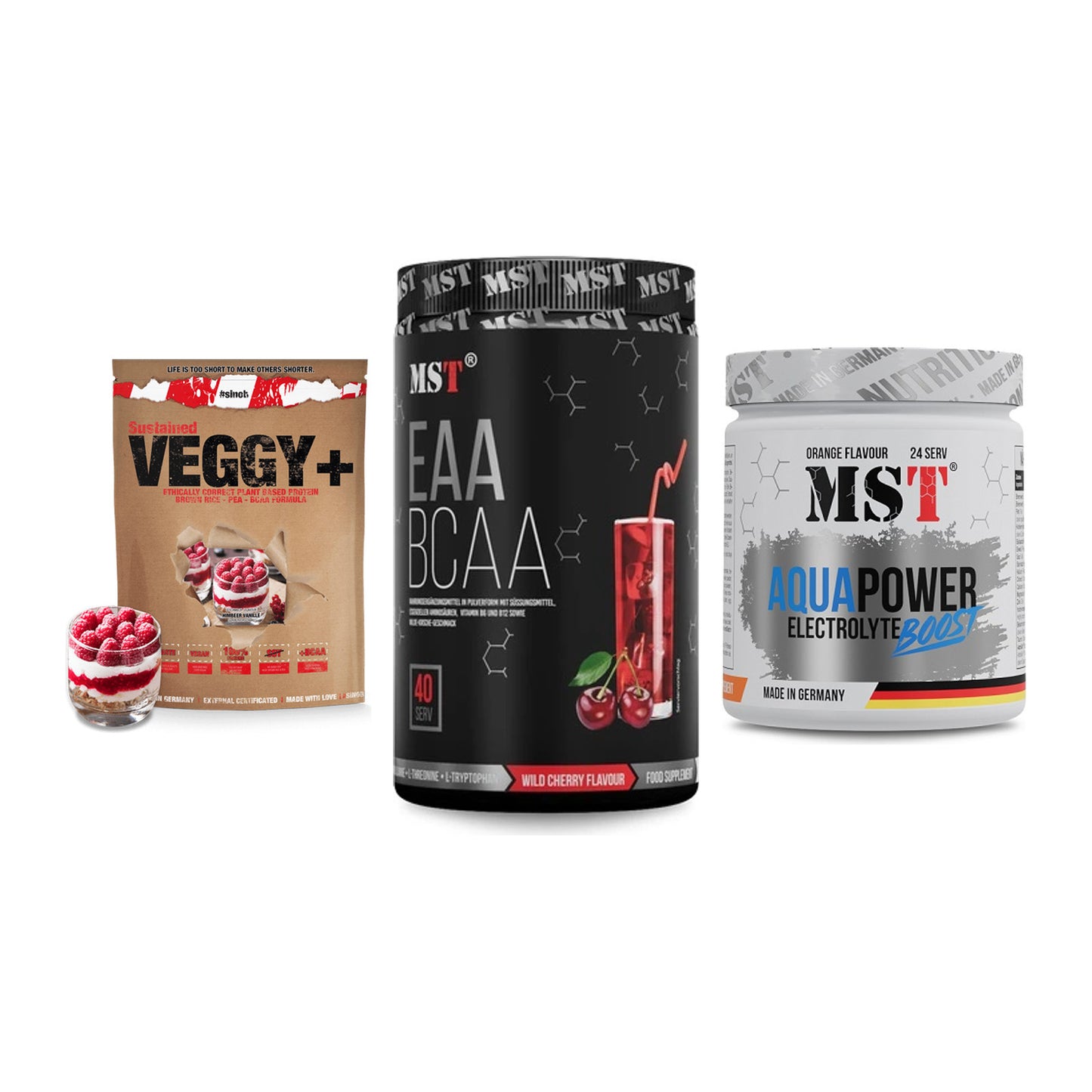 Pflanzliches Set: Sinob VEGGY + MST EAA & BCAA + MST Aqua Power – alle enthaltenen Artikel