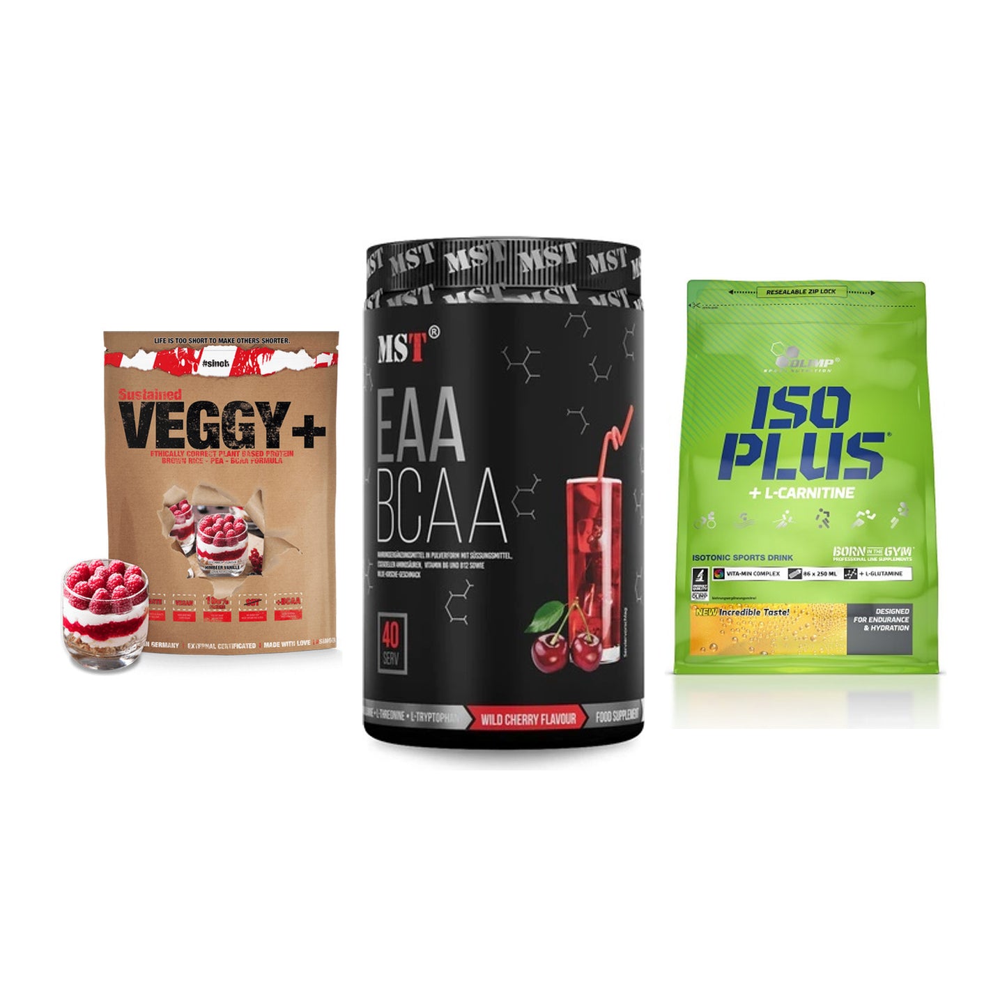 Pflanzliches Set: Sinob VEGGY + MST EAA & BCAA + Olimp Iso Plus – alle enthaltenen Artikel