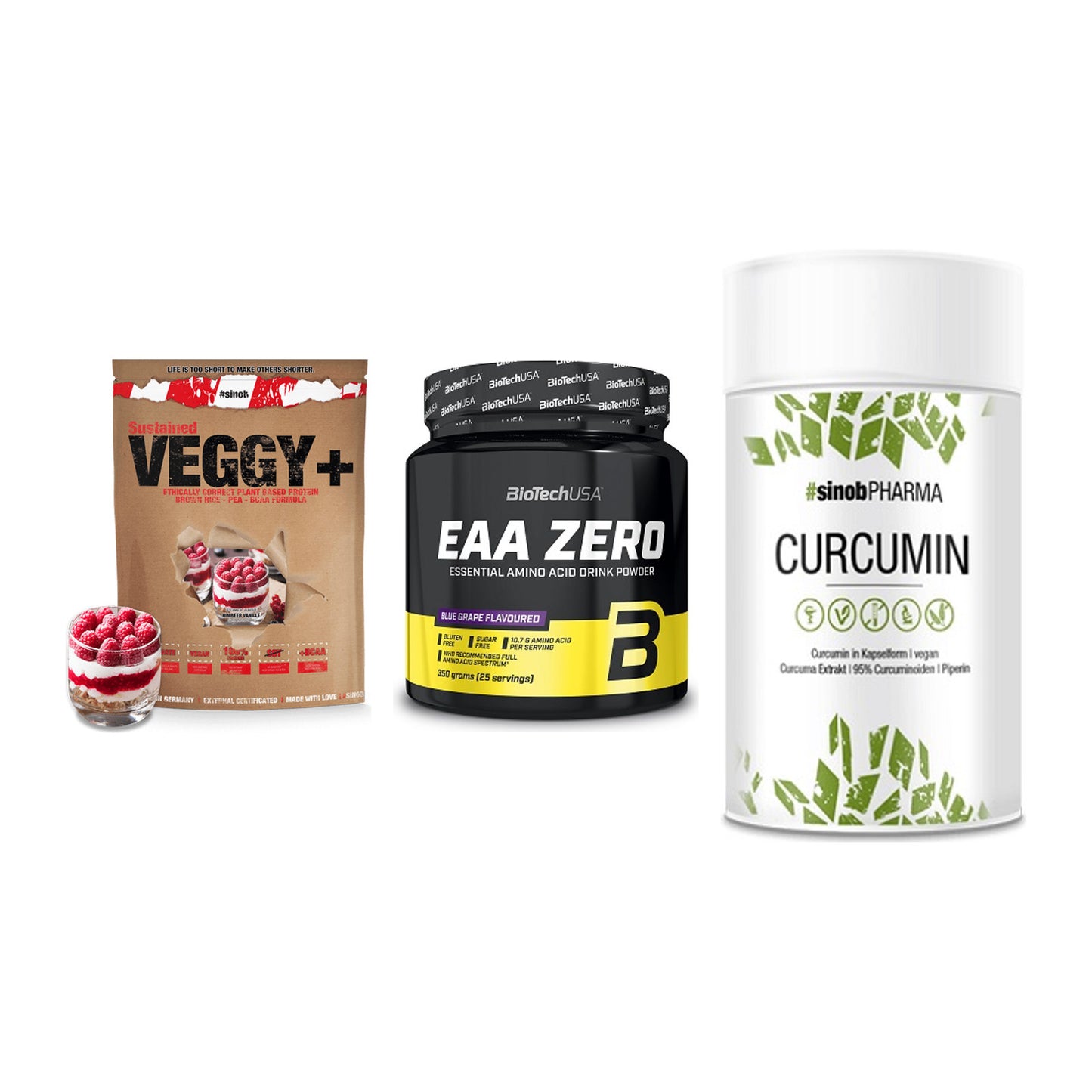 Pflanzliches Set: Sinob VEGGY + BioTech EAA + Sinob Curcumin – alle enthaltenen Artikel