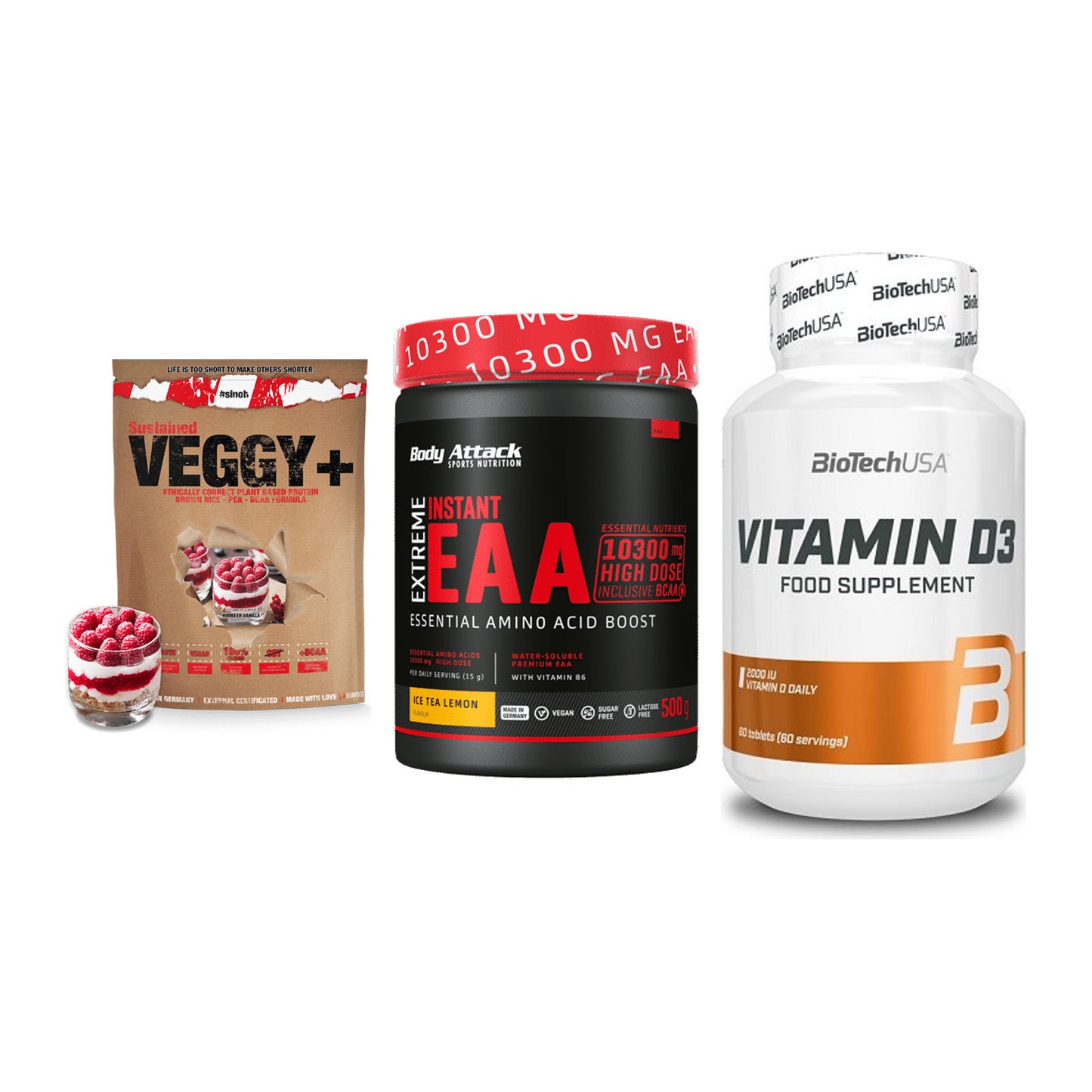 Pflanzliches Set: Sinob VEGGY + Body Attack + BioTech Vitamin – alle enthaltenen Artikel