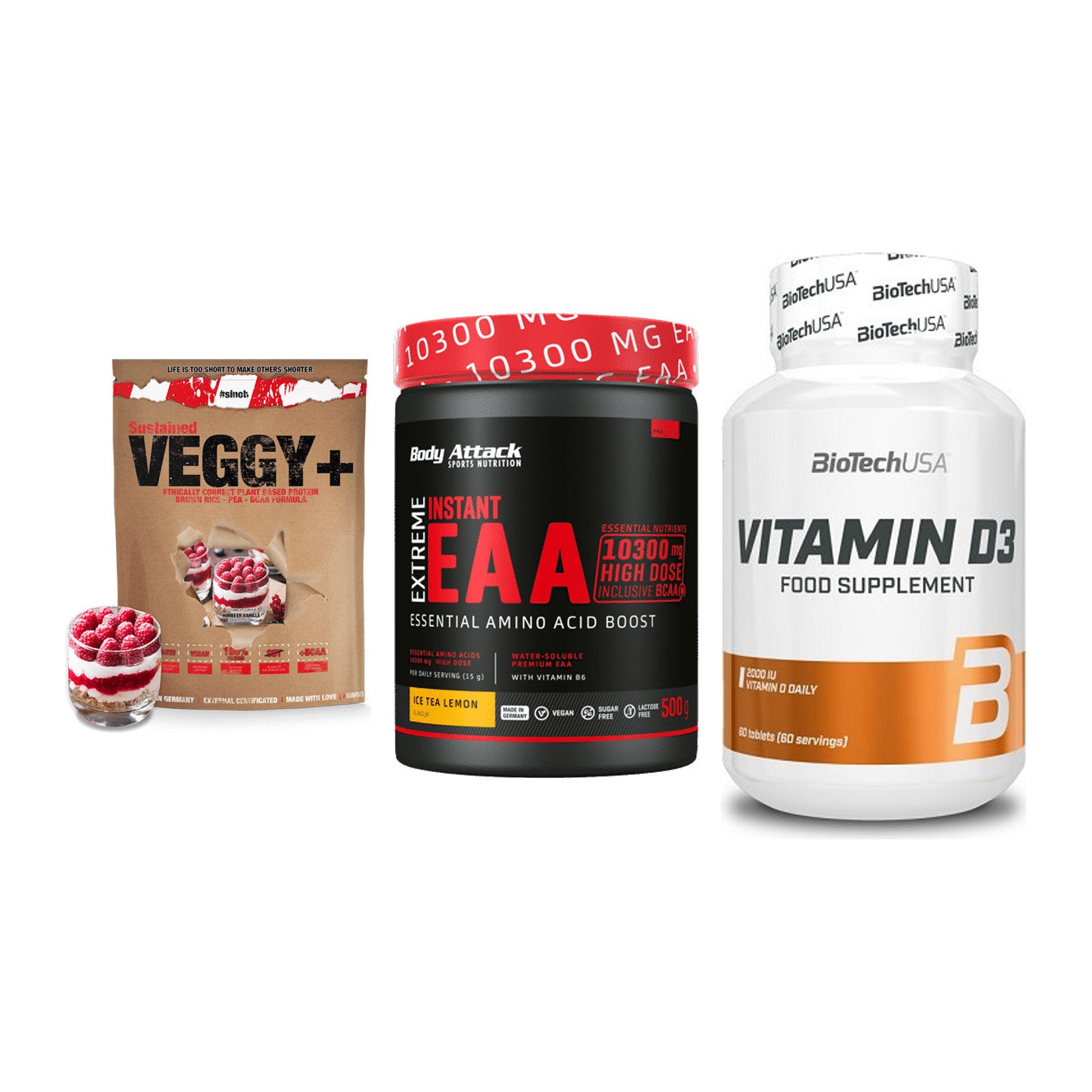 Pflanzliches Set: Sinob VEGGY + Body Attack + BioTech Vitamin – alle enthaltenen Artikel
