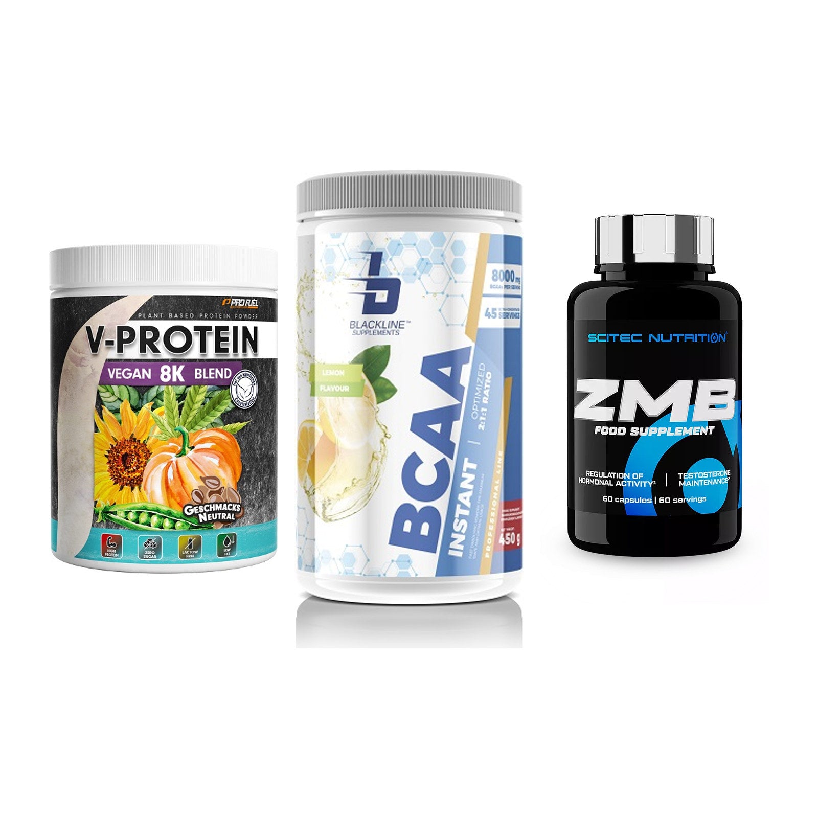 Pflanzliches Set: ProFuel V-Prote + Blackline + Scitec ZMB – alle enthaltenen Artikel