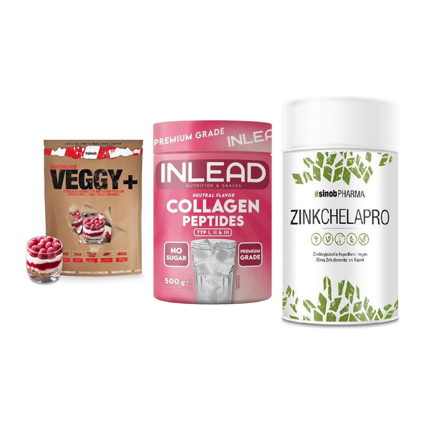 Pflanzliches Set: Sinob VEGGY + INLEAD Collagen + Sinob Zink – alle enthaltenen Artikel