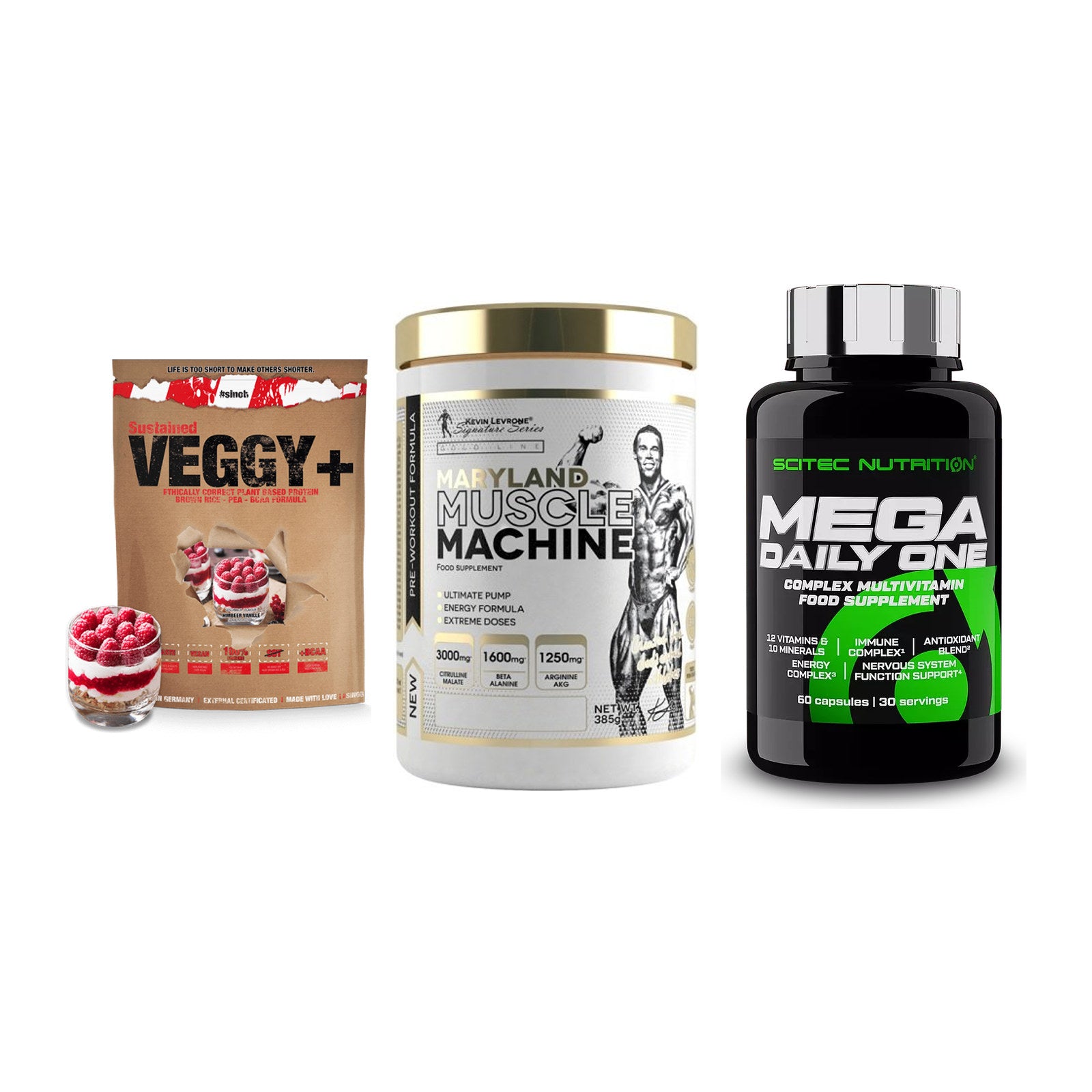 Pflanzliches Set: Sinob VEGGY + Kevin Levrone + Scitec Mega – alle enthaltenen Artikel