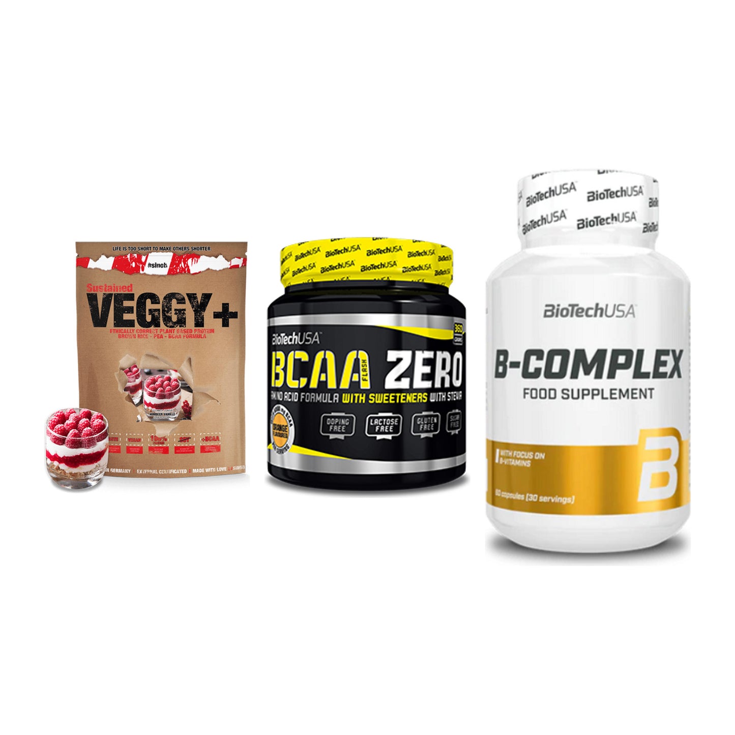 Pflanzliches Set: Sinob VEGGY + BioTech BCAA + BioTech B – alle enthaltenen Artikel
