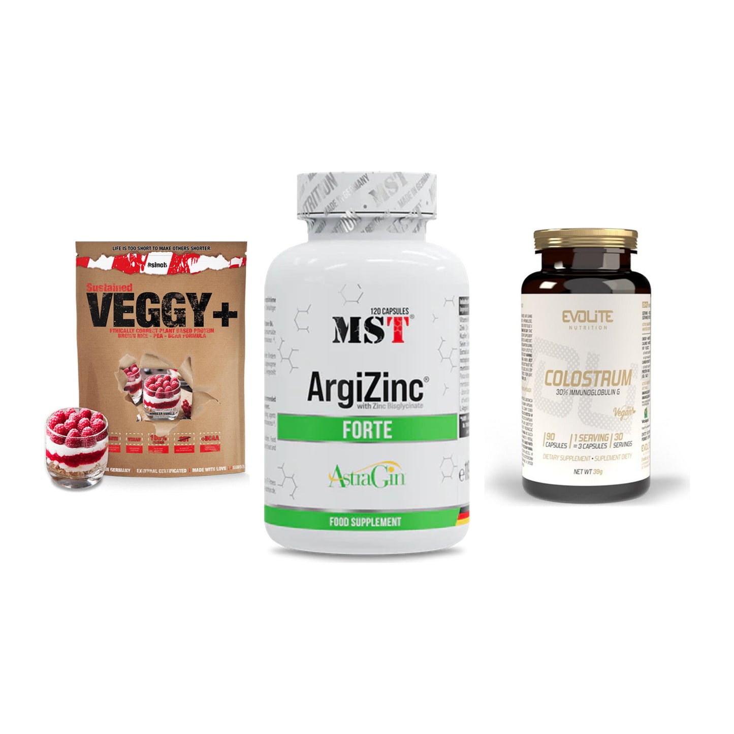 Pflanzliches Set: Sinob VEGGY + MST ArgiZinc + Evolite Nutriti – alle enthaltenen Artikel